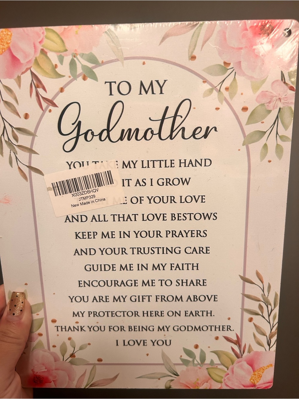 To My Godmother Floral Prayer Plaque - Pink